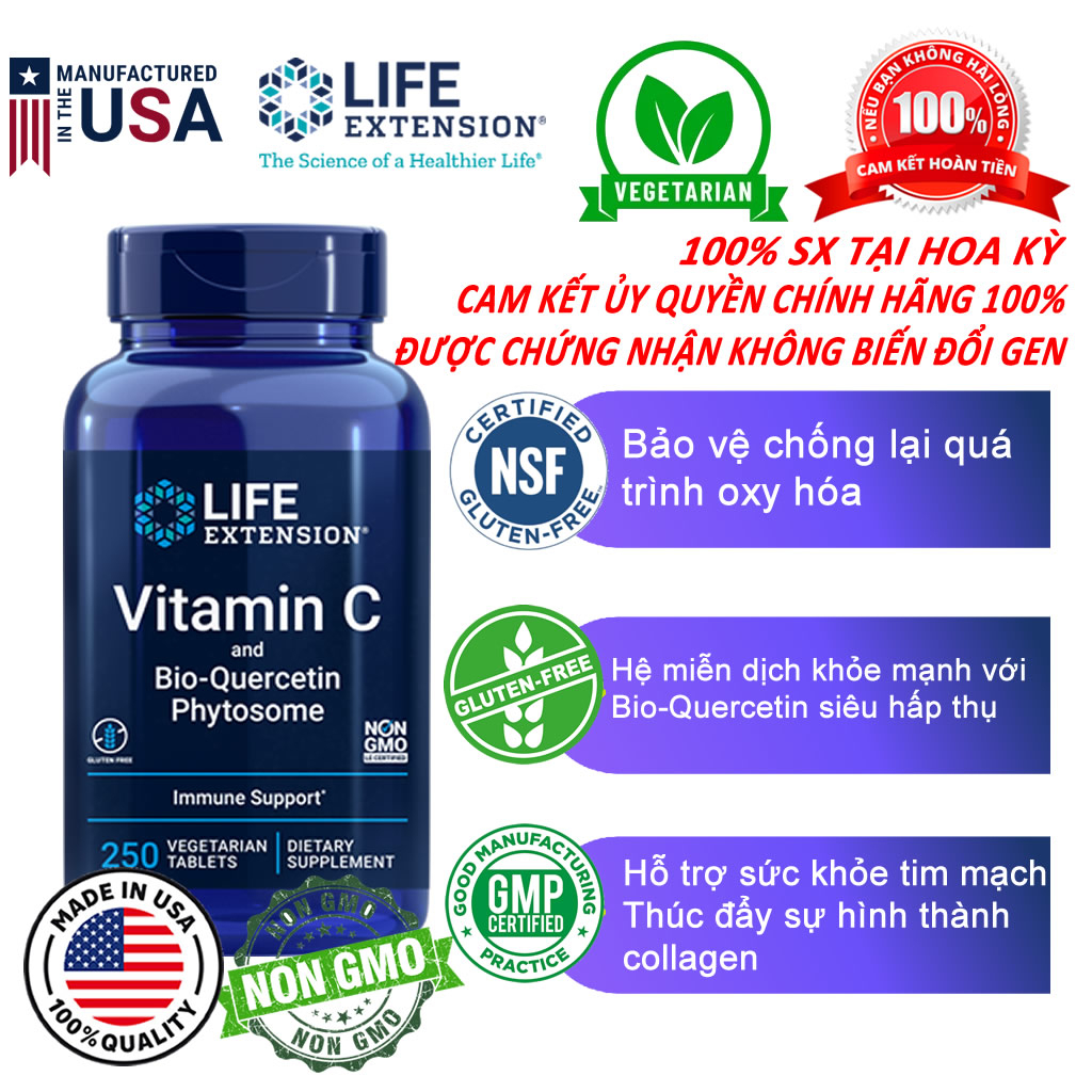 [Life Extension USA] Vitamin C and Bio-Quertin Phytosome pills 250 pills (Expiry date October 31, 2024) - GENUINE product