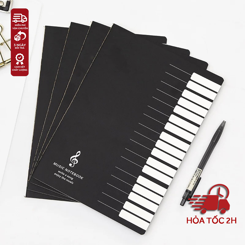 48-page music notebook with keyboard cover, high quality paper, printed with basic musicory on the cover for students