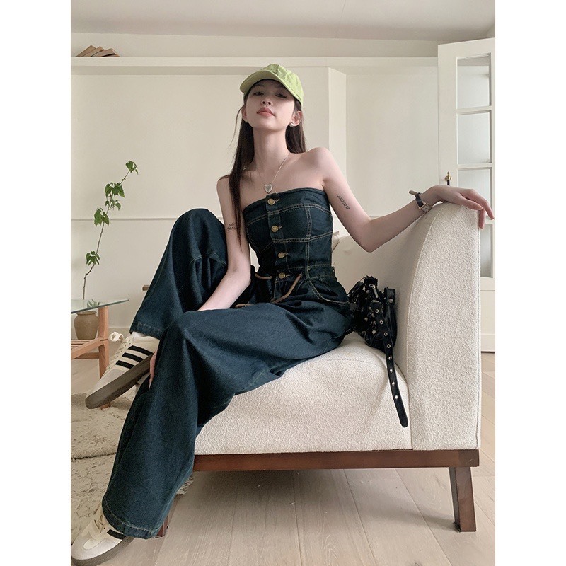 Jenas Jumpsuit, bustier jumper, wide leg pants, bodysuit 2023 Jumpsuit Woman Korean Style