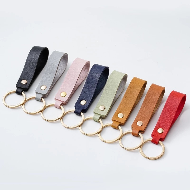 Smooth Multi-Colored PU Leather Key Chain with Strap for Men and Women Meaningful Gift