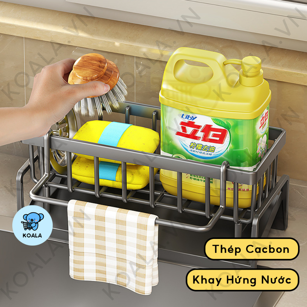 Dishwasher Rack With Built-In Hanging Bar, Convenient Sink Shelf With Water Tank Tray