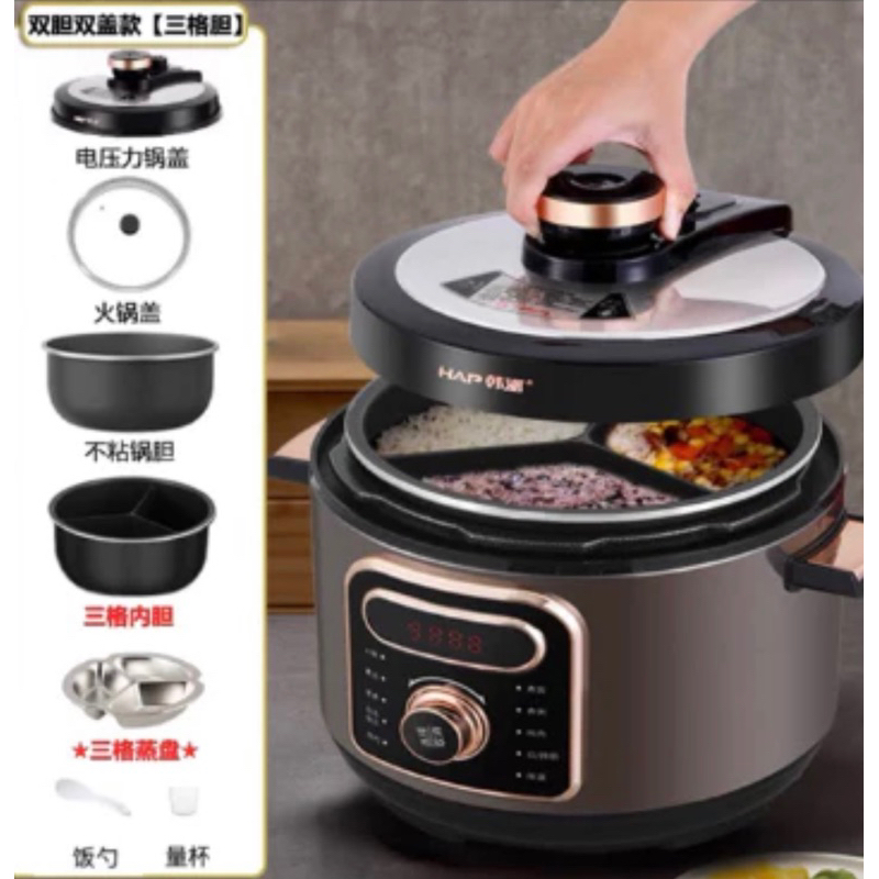 3-compartment-5 Liter Electric Pressure Cooker - Cook Rice, Soup, Bone ninh-Hot Pot