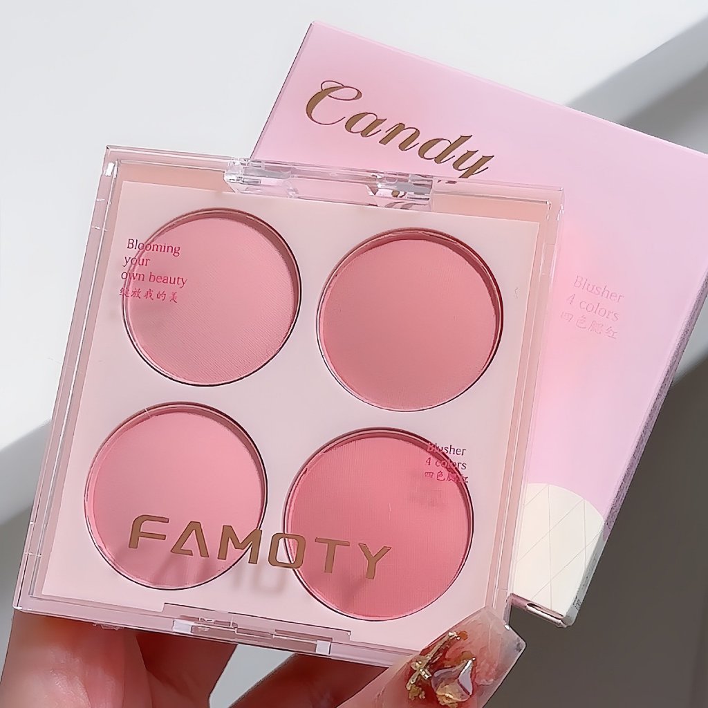 FAMOTY blush, 4-tone cold pink blush palette with natural domestic colors F93 Sammi beauty