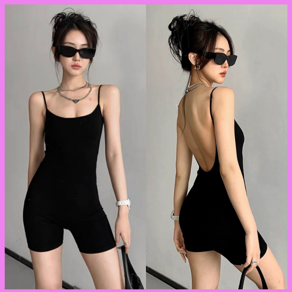 (AVAILABLE SIZE) RANSHI Slim Twill Jumpsuit Super Sexy Deep Back Bodysuit Genuine Elastic Jumpsuit Woman