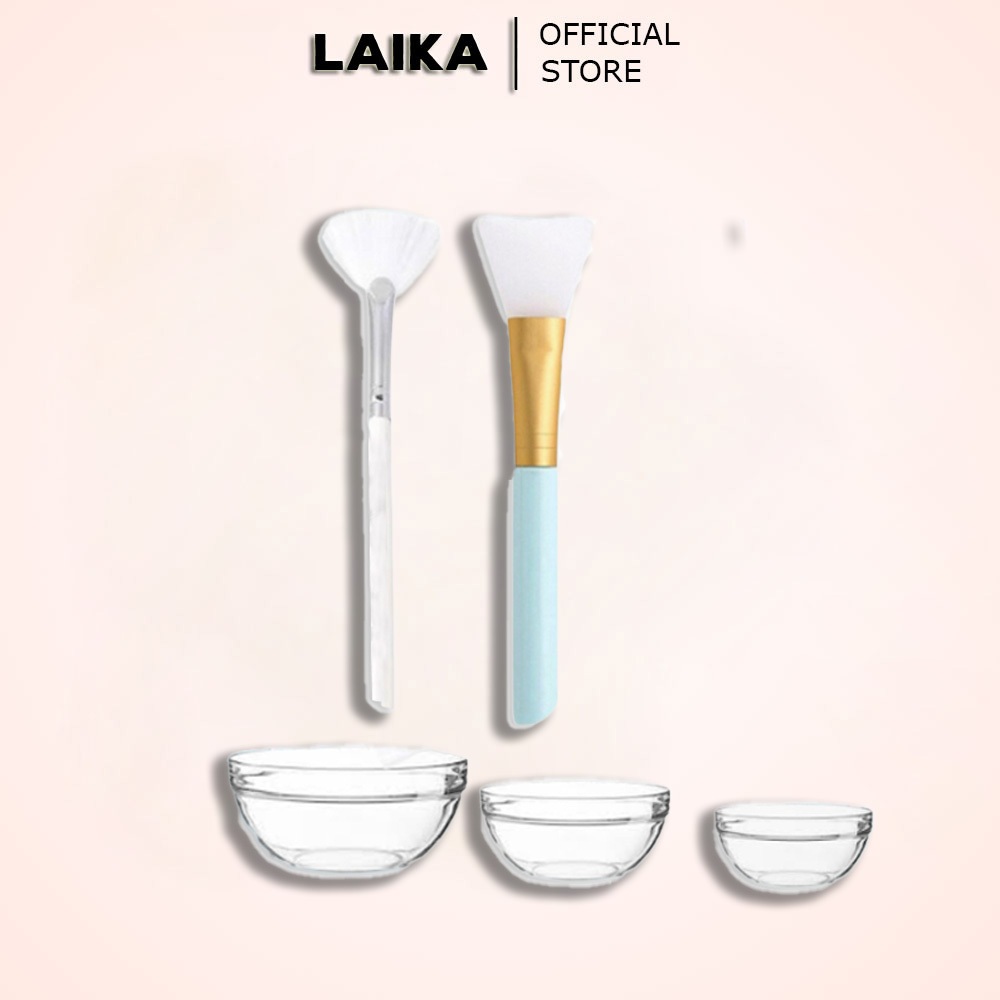Silicone brush, glass bowl for peeling skin specifically used to mix and apply masks |