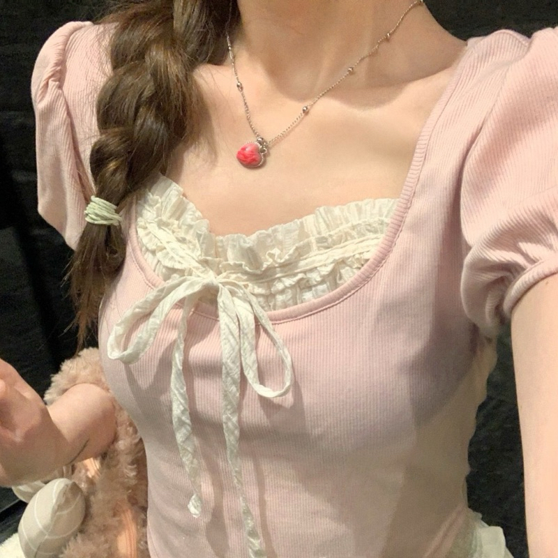 CROPTOP T-SHIRT WITH BOW TIE FRONT H660