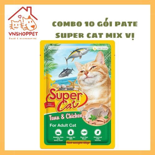 Combo of 10 packs of Pate Supercat Mix Flavors imported from Indonesia - Delicious & nutritious meal for Boss