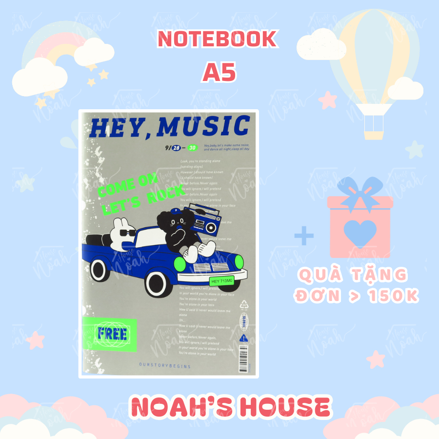 [NOAH'S House] A5 NoteBook, Paper Cover, Stitched Spine Mini NoteBook, 88 Lined Pages - Music Bear Shape, Modern Basic