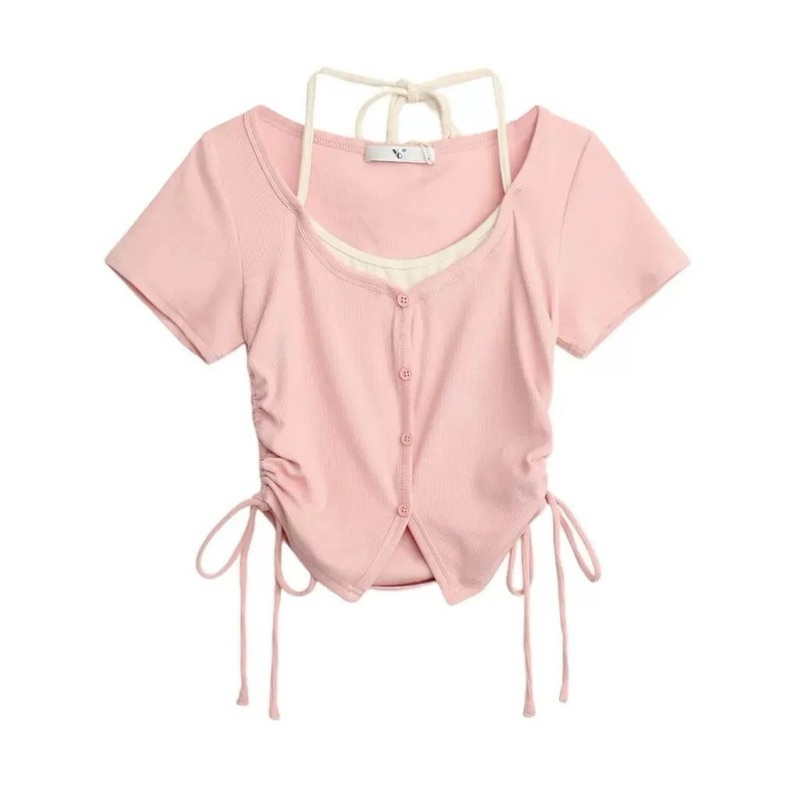 CROPTOP DRAWN T-SHIRT WITH BIB WITH NUT MOI KL3