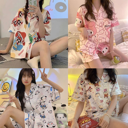 Soft Thai Kate Silk short sleeve Shorts Female Pajamas With Many cute Models