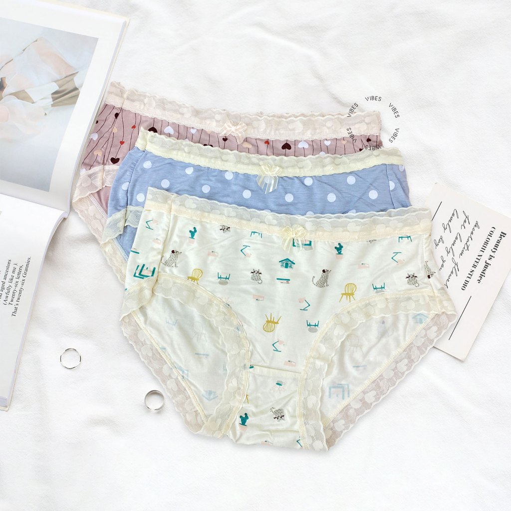 Vibes P028 polka dot paper cotton underwear with lace trim