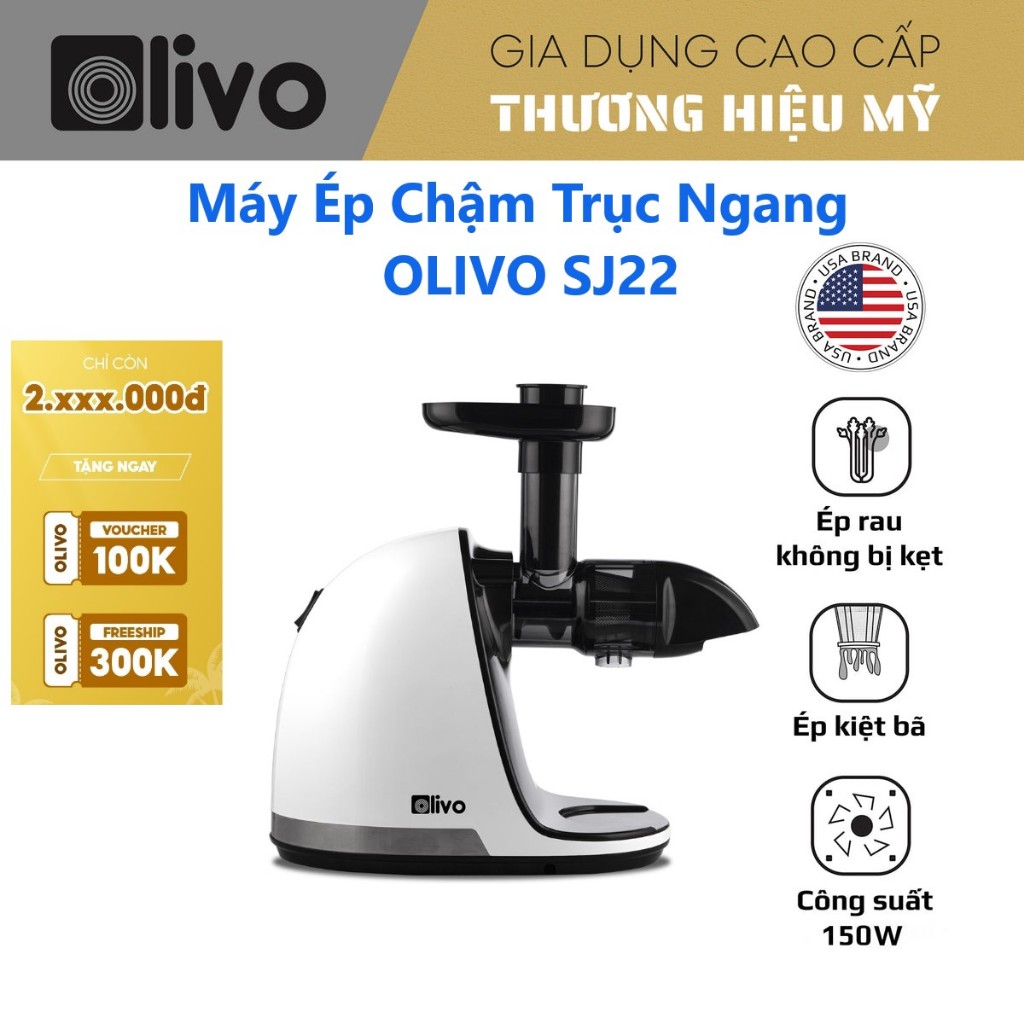 Olivo SJ22 Horizontal Axis Slow Press Machine - Squeeze Vegetables Without Worrying About Stuck - Juicer, Fruit Ice Cream Machine -