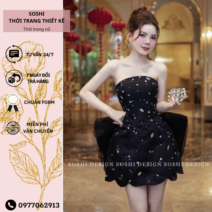 Lady tafta strapless dress with rhinestones, party dress with wave legs stitched with mirror stones and detachable big bow at the back, high-end designer product