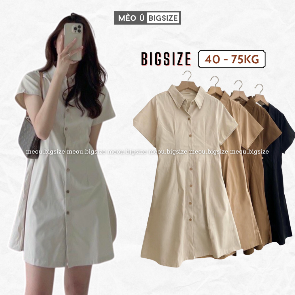 Big size women's dress with buttoned shirt collar and elastic waist in many colors, so pretty, big size women's dress 5915 dress plus size