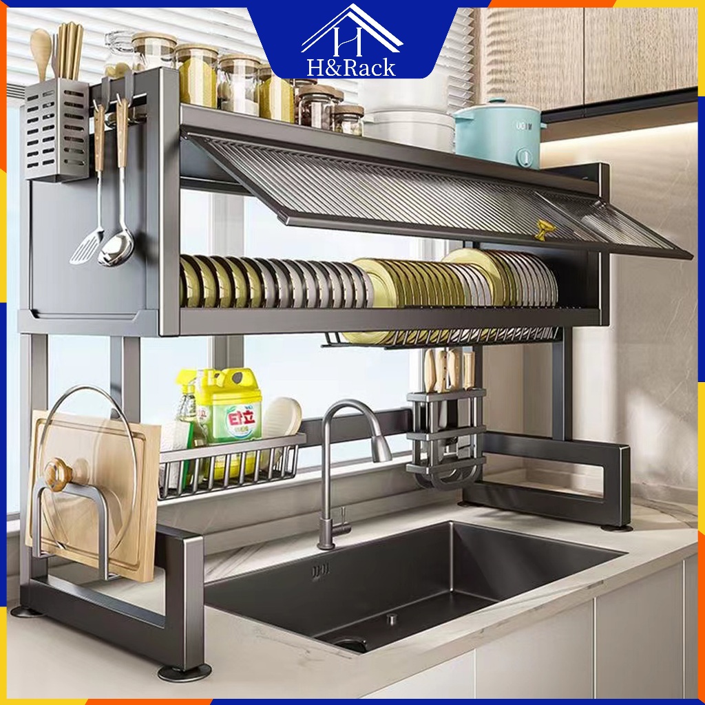 ️H&Rack Dish Shelf With Lid, Smart Multipurpose Kitchen On 2 Color Sink On Multi-Purpose Dishwasher Rack