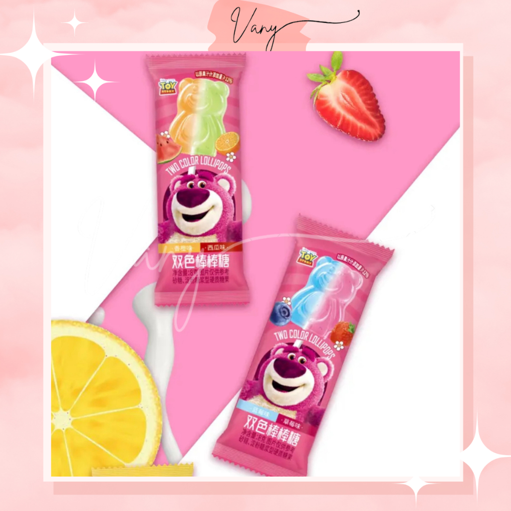 [Combo of 10] New Lotso Strawberry Bear Lollipops Strawberry Bear Shape Mixed Fruit Flavor Pink Skin New