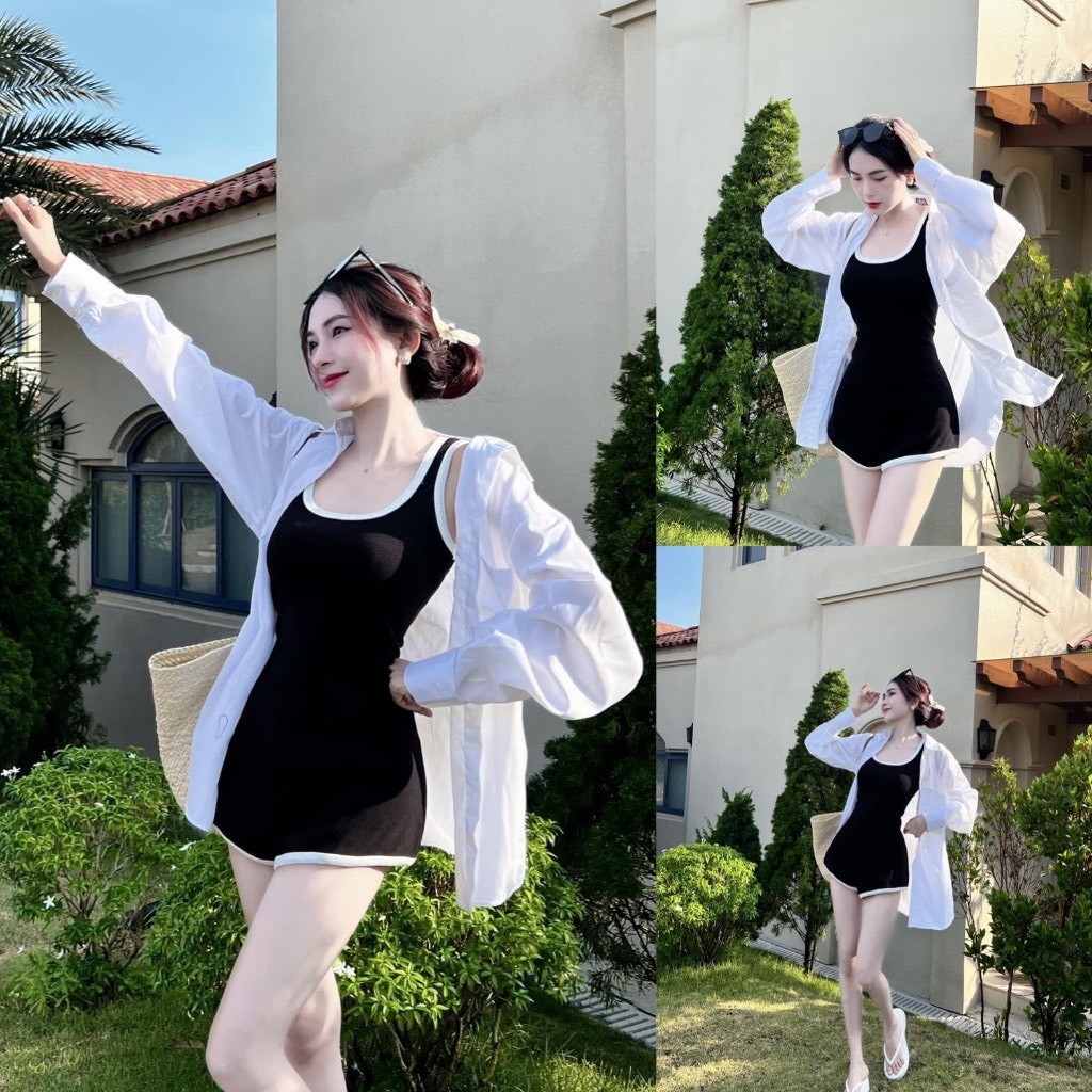 Jumpsuit with three holes and square neck t-shirt, beach spaghetti straps overalls