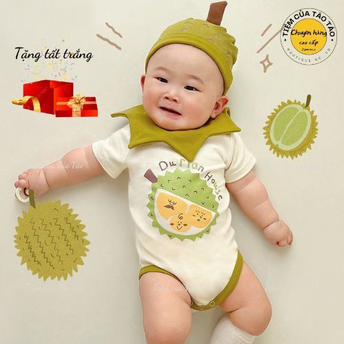 Durian Bodysuit Set with hat and free white socks with Korean ikii cover for boys and girls