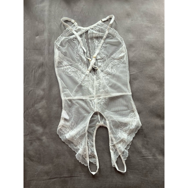 Sexy pajamas, sexy bodysuit with chest cutout and crotch slit in soft, stretchy chiffon fabric that hugs the sexy body