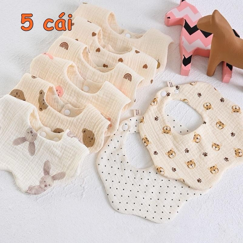 Muslin Bibs 6 Layers Round Neck 360 Degree Rotation for Boys and Girls