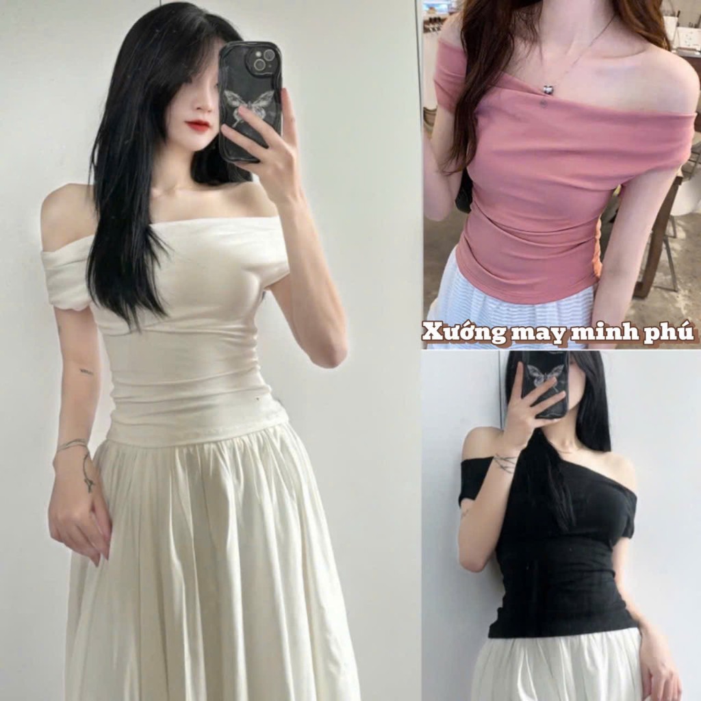 Elegant lady's style off-the-shoulder shirt with stretchy material from super pretty shape ma855