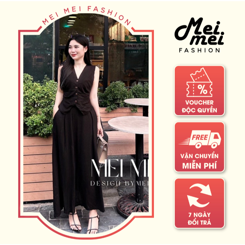 Luxury women's clothing Set with vertical button vest and long, slightly flared skirt, Mei Fashion ST13484