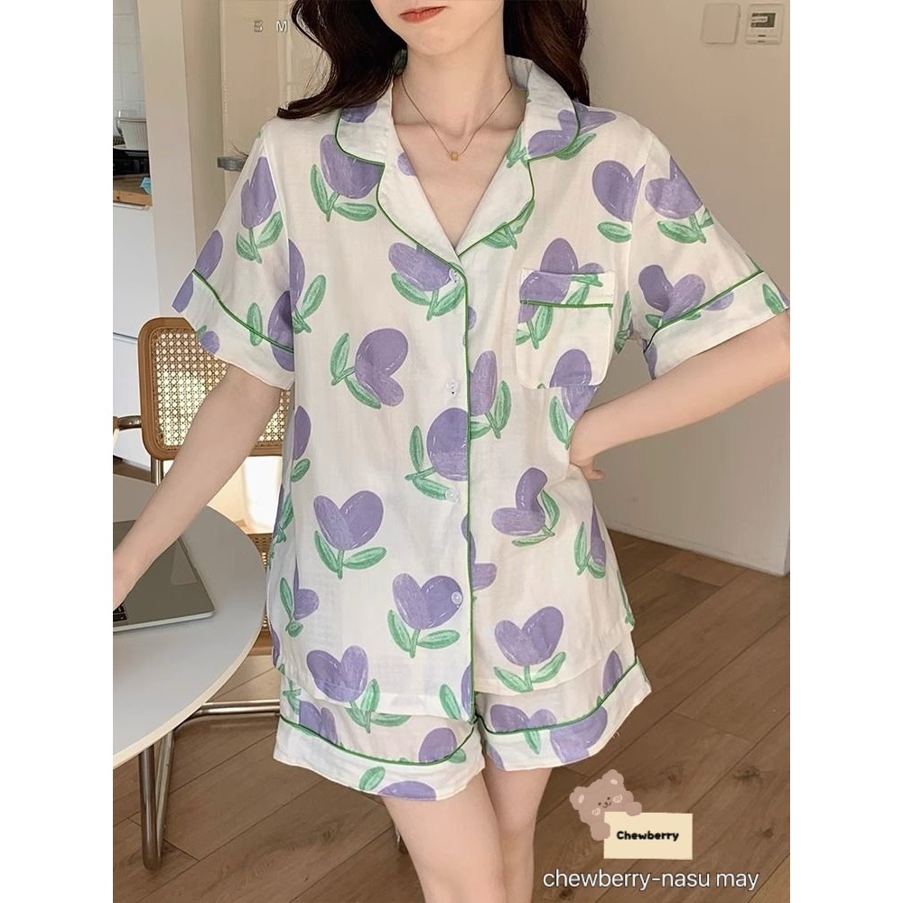 Kate Women's PEACH Pajamas Set with Short Sleeves for Pretty Home Wear