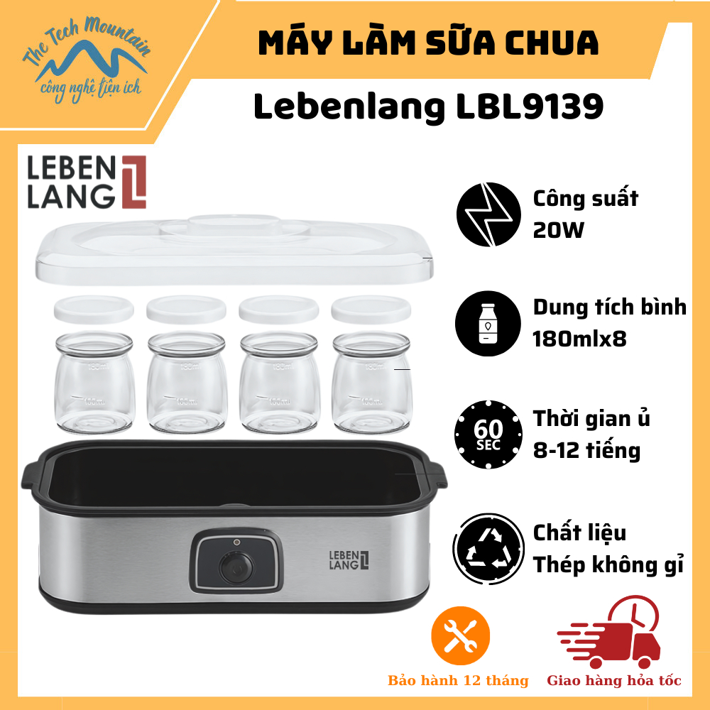 Lebenlang LBL9139 Yogurt Maker - Incubation Time 8-12 Hours - Power 20w - Durable Steel Material