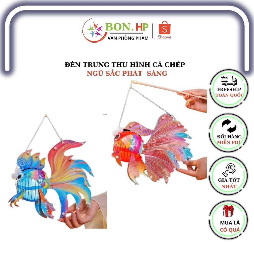 Bon.hp Carp Mid-Autumn Festival Lantern, Cute Glowing Five-Colored Jeweled Fish Chinese Style AT32