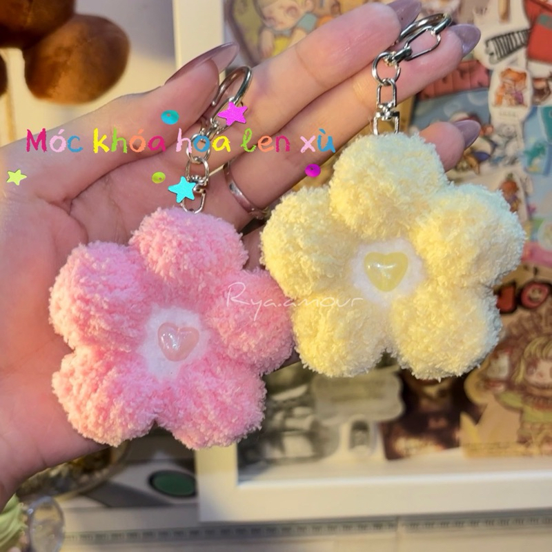 Handmade Ruffled Wool flower keychain By Rya.amour