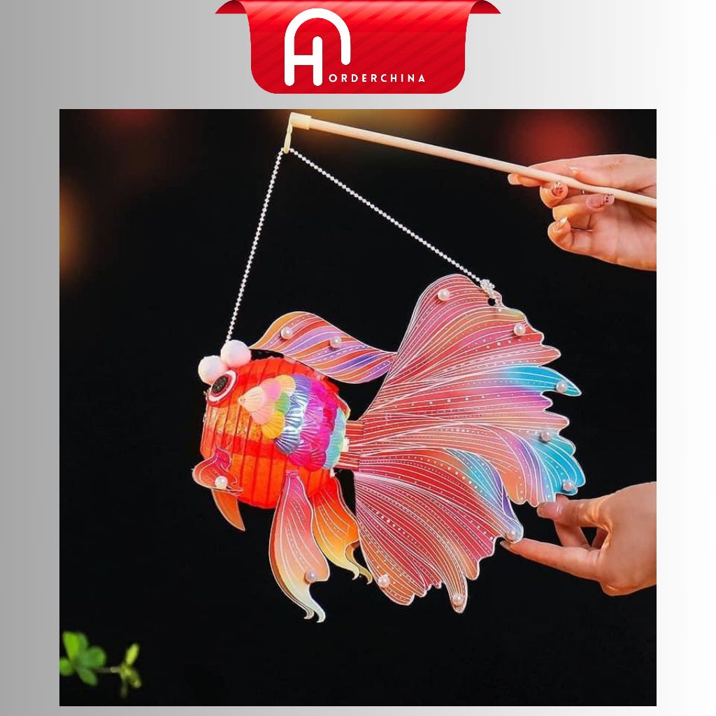 Set of 3 colorful jeweled fish lanterns with flashing lights, colorful fish-shaped mid-autumn lights - HNOrderChina