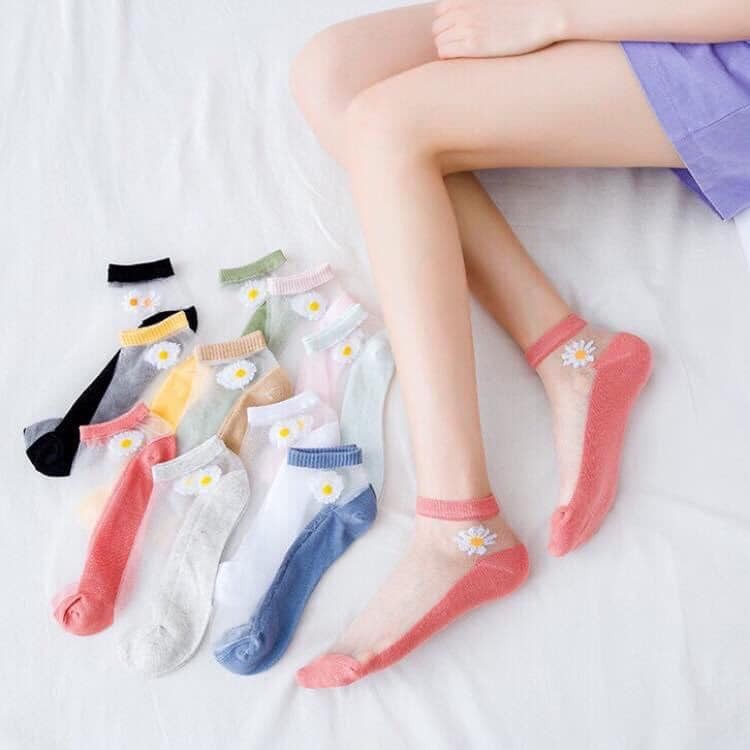 Women's Korean Short Collar Chrysanthemum Mesh Socks Beautiful Multi-Colored Princess Lace Comedy Socks