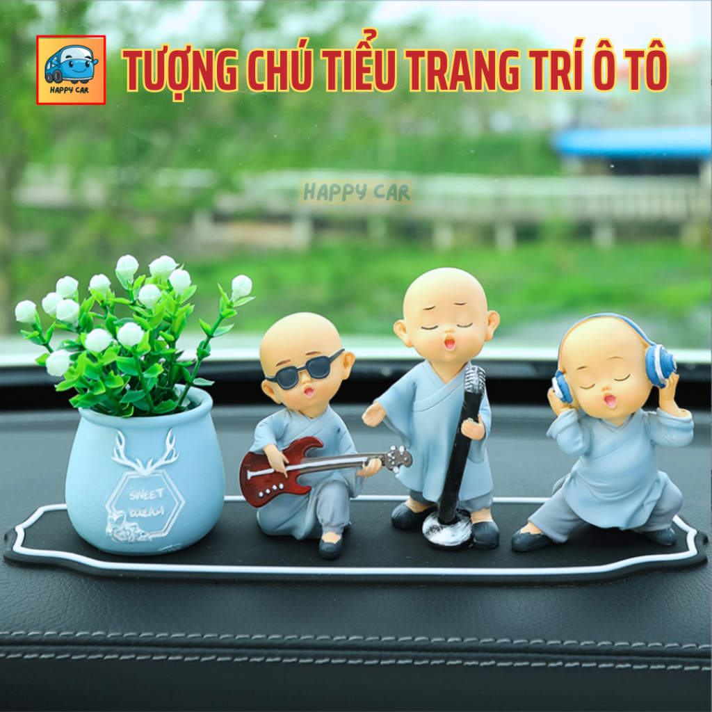 Set of statues of little monks, practicing martial arts, playing piano,... Car dashboard decoration, lucky and peaceful home decor - Happy Car