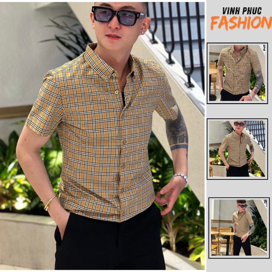 Men's Short Sleeve Shirt Small Plaid Pattern Comfortable Traditional Cotton Material - Menswear