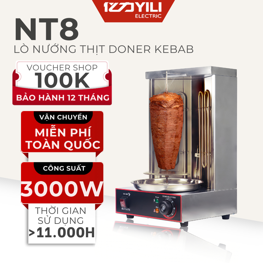 Doner Kebab Oven 3000W 2 Burner NT8, Automatic Roaster Chicken/Duck Griller