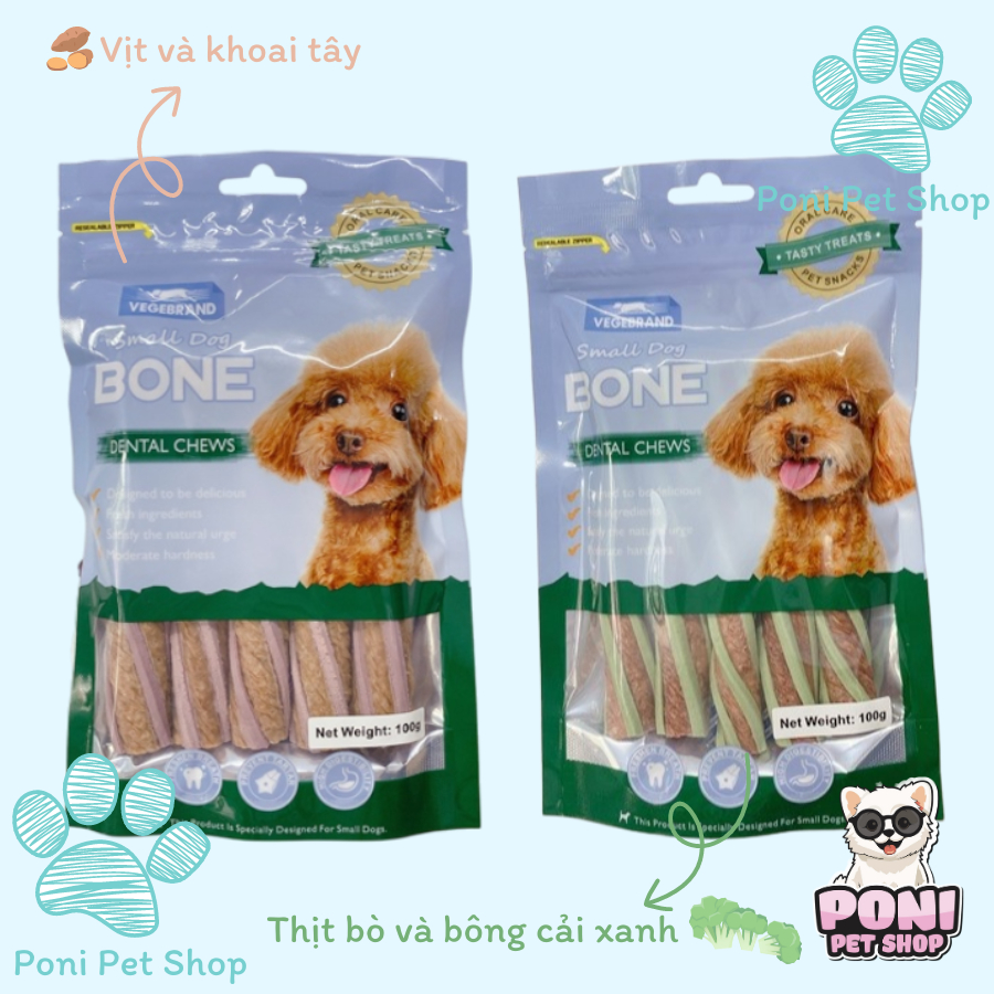 Bone Dental Chews 100g - Snack for Dogs with Beef, Duck Meat and Vegetable Rolls