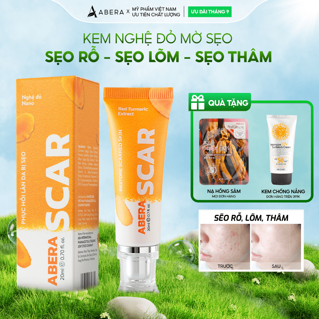 Scar Abera Red Turmeric Scar Fade Cream - Helps Heal Pitted Scars, Keloid Scars, Concave Scars, Post-Finhibited Scars, Burn Scars Hanoi University ofBK Research