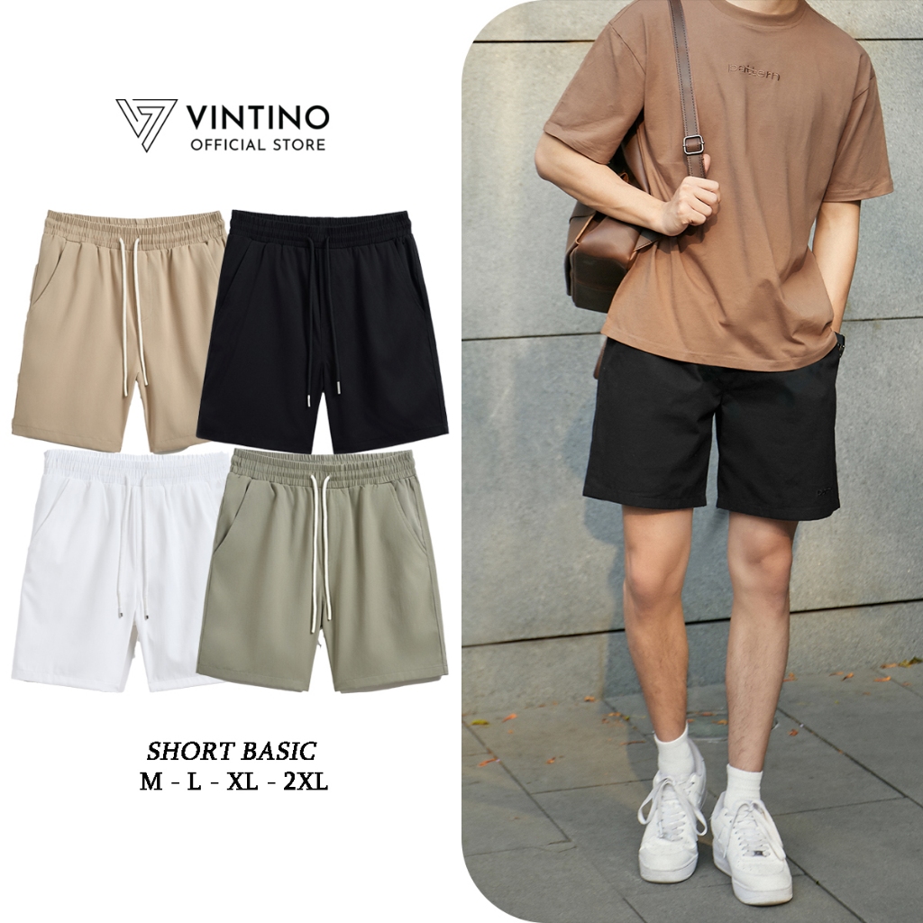 VINTINO QS03 Men's Plain Shorts in Stretch Khaki Fabric