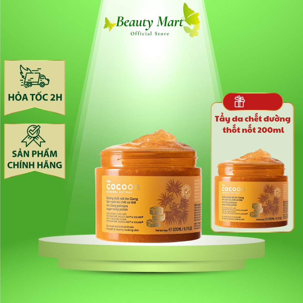 Cocoon Hau Giang palmyra sugar body polish 200ml - helps whiten skin, fade dark spots…