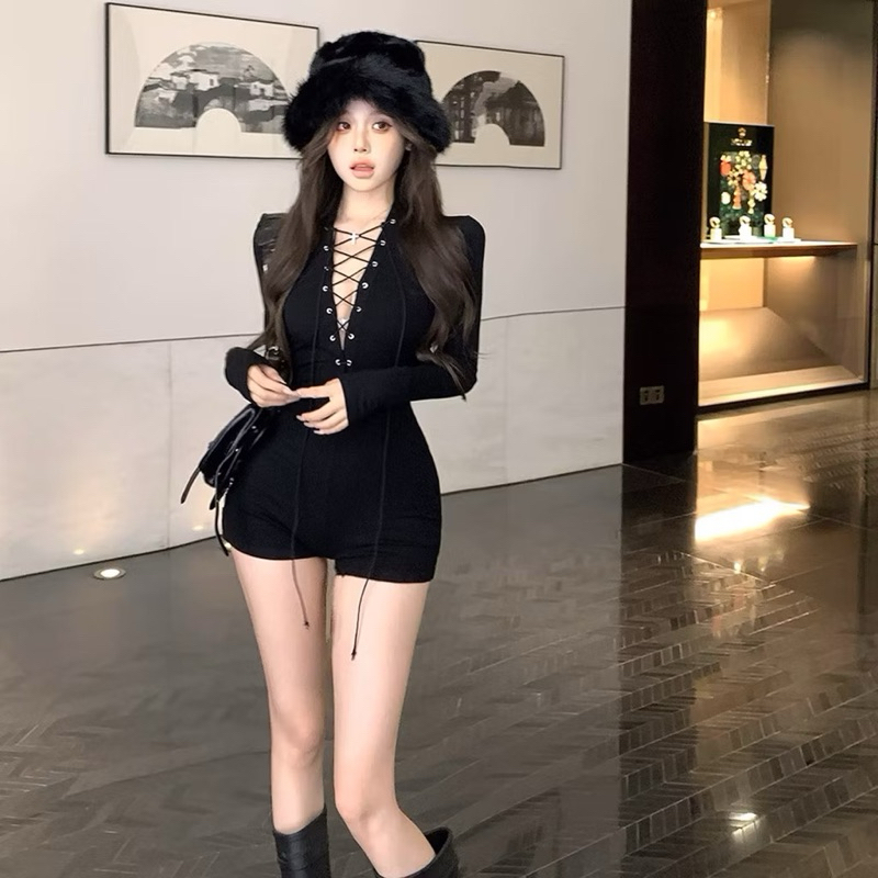 Women's Long Sleeve Jumpsuit TRANGCLOTHINGG Sexy Split-Breasted Knit Jumpsuit A51272