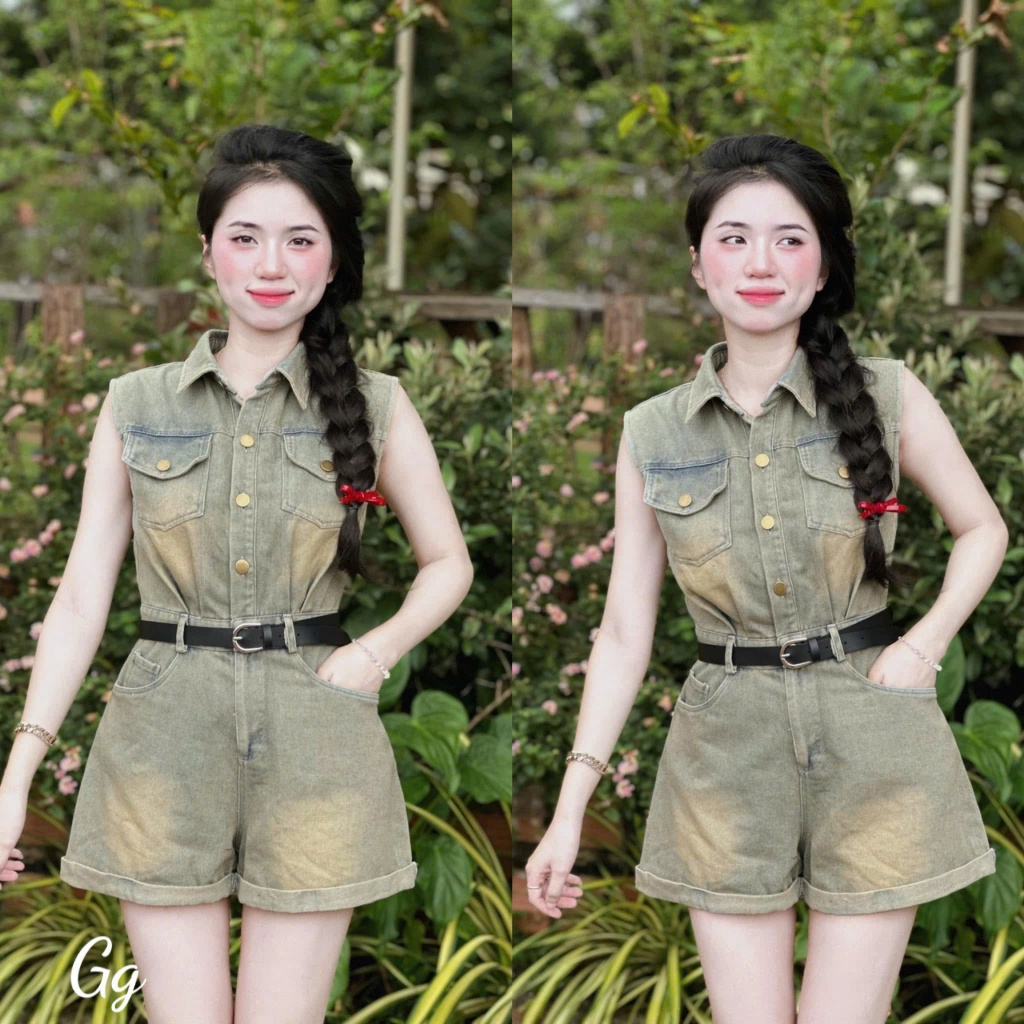 Jump jean collar shirt Sleeveless Buttoned, with extremely hot waist belt