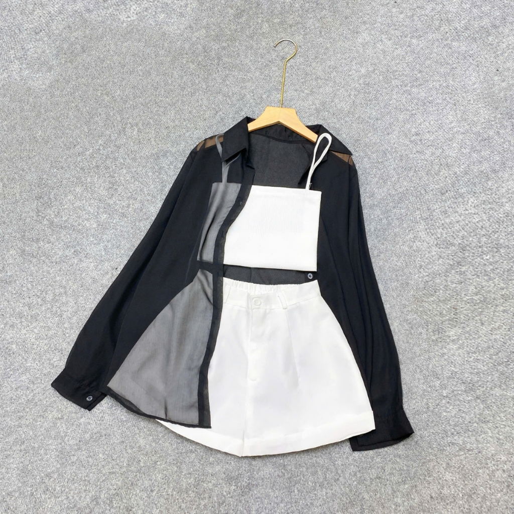 Plus Size 3-Piece Beach Set (Chiffon Shirt + Tube Top  + Shorts) Cool Beach Wear for Chubby SET967