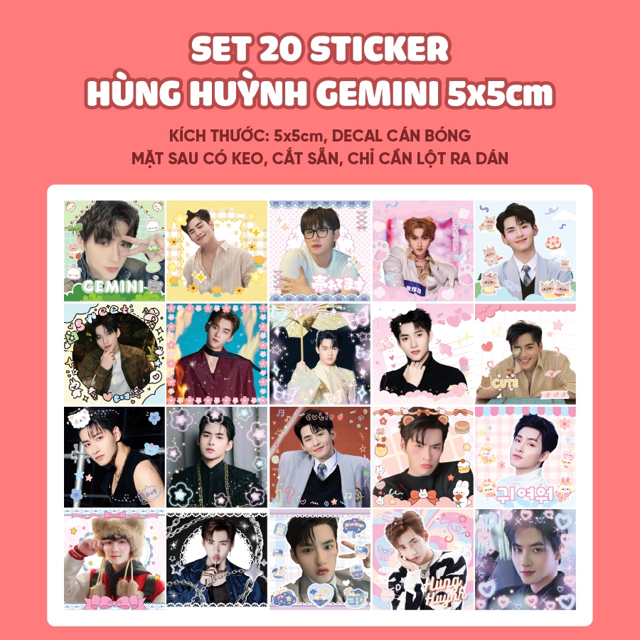 SET of 20 sealed stickers, decor HUNG HUYNH GEMINI • HUNG HUYNH GEMINI stickers, size 5x5cm, pre-cut