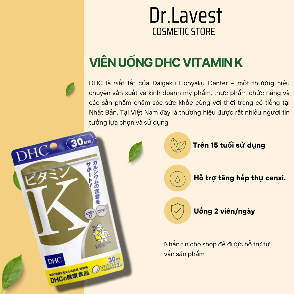 DHC Japanese Vitamin K Supplement Pills 30 Days 60 Pills