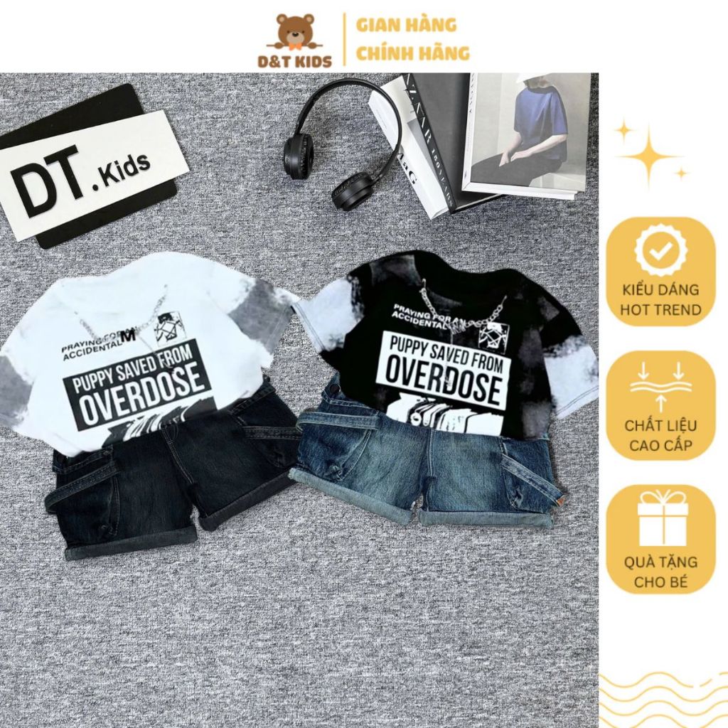 Clothes for boys 2-8 years old of all sizes, OVER short-sleeved t-shirt with jean shorts, very cool and fashionable | D&T KIDS
