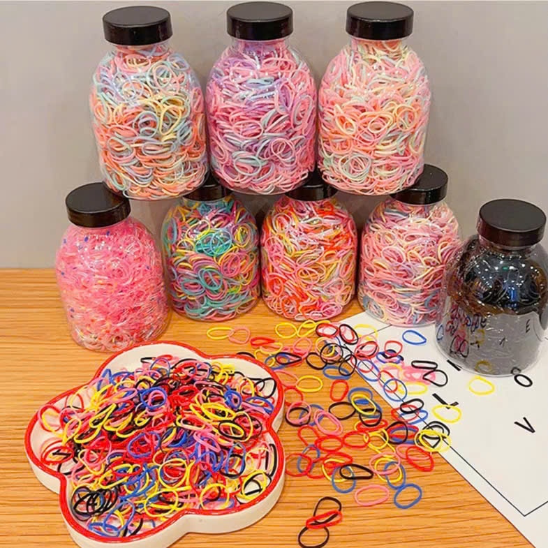 Box of 1000 Elastic Baby Rubber Hair Bands in Many Cute Colors
