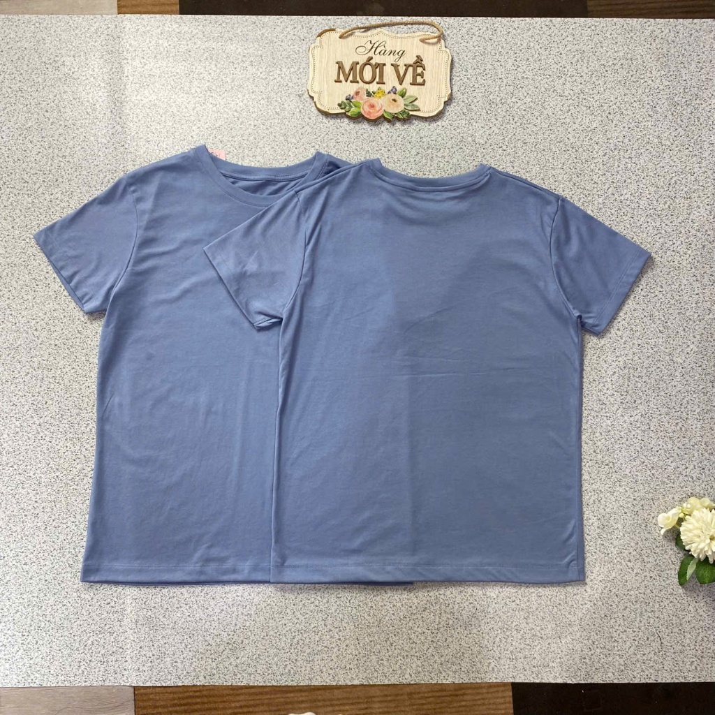 02649 Women's blue round neck short-sleeved cotton shirt, surplus stock TVSHOP