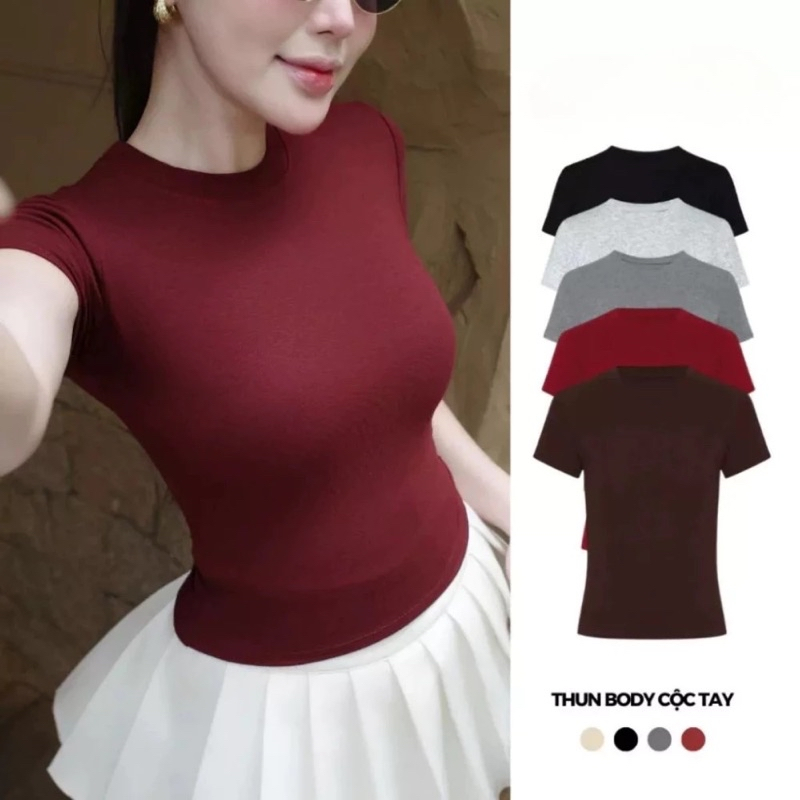 Women's body-hugging waist t-shirt made of cool stretch Korean cotton MA208