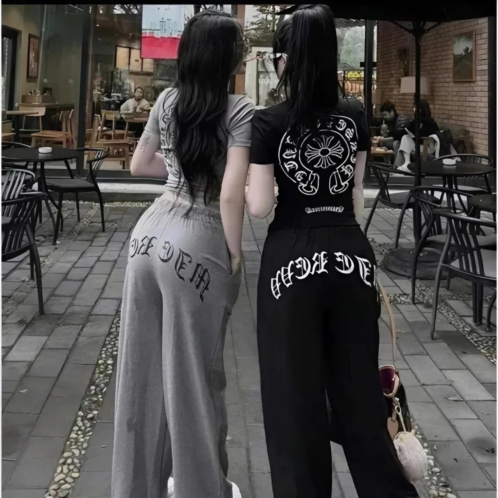 Set of long pants and short sleeve t-shirt with stylish letter print on the back hotrend 2025