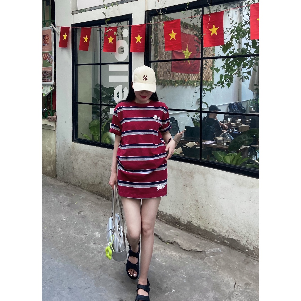 @bykochic | Set of horizontal stripes with two pieces of shirt and short skirt mixed with Guangzhou cotton (real photo)
